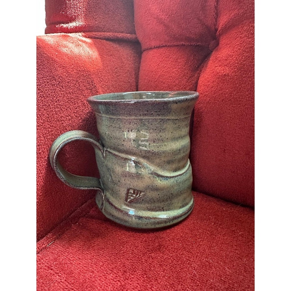 Coffee Mug Pottery Ceramic 16 oz Green Speckled - Picture 3 of 11